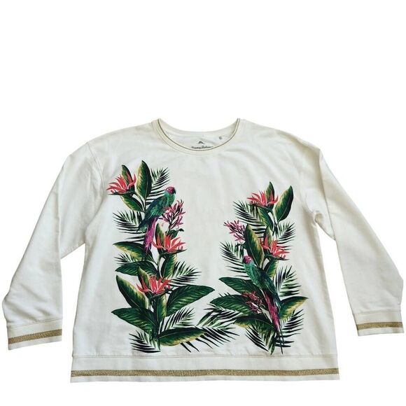 Tommy Bahama Sweatshirt Womens XL Parrots Birds Tropical Travel Paradise Athleti - Picture 2 of 4